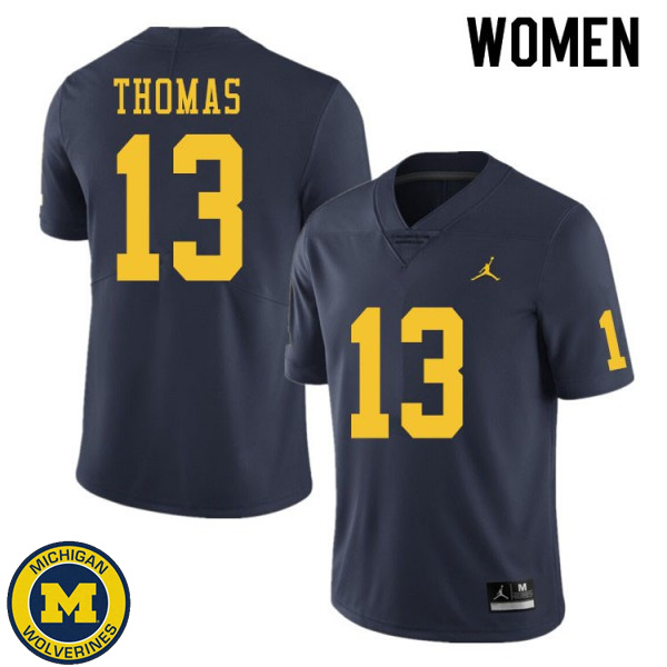 Womens Michigan Wolverines #13 Charles Thomas Navy Stitched Football Jersey